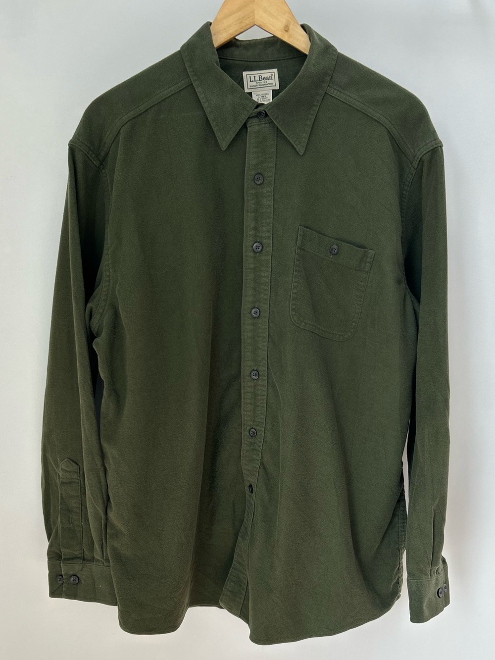 LL Bean Men's Large Olive Green Chamois Flannel Shirt 25x31